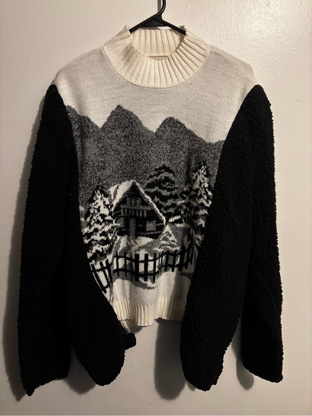 Cozy Scenic Cabin Turtleneck Sweater - Black & White